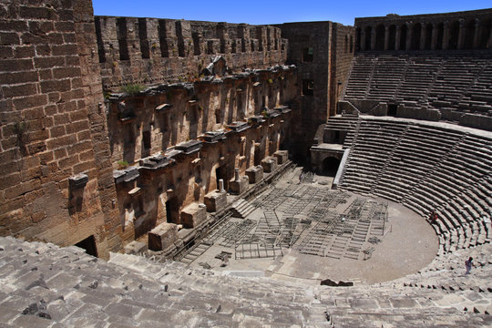 Open old circle theater Aspendos in Antalya,
