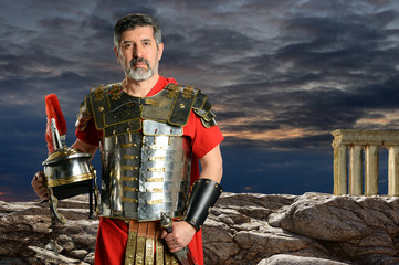 Roman Centurion with Metal Armor - obrazy, fototapety, plakaty