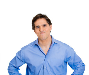 Headshot angry man looking at you isolated on white background 