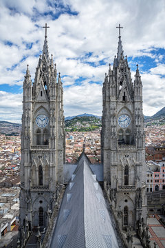 High view of the two steeples of the Basilica