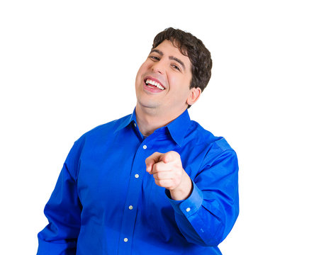 Man mocking, laughing at someone, pointing finger