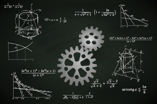industrial cogwheel on blackboard with math calculations vector