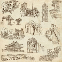 Famous places and Buildings (set no. 11, old paper)