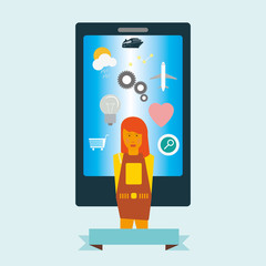 mobile apps and girl vector illustration