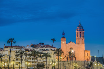 Naklejka premium Sant Bartomeu i Santa Tecla church at Sitges, Spain