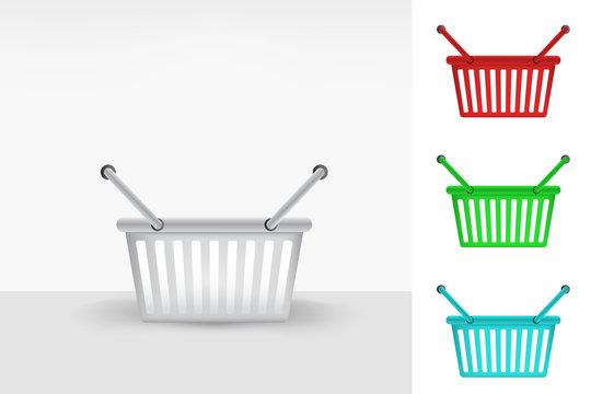 empty shopping basket colorful collection concept vector