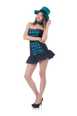 Young pretty woman in hat  isolated on white