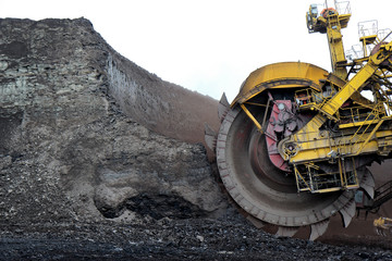 detail of huge coal excavator mining wheel