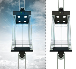 empty sky elevator concept with isolated elevator