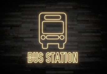 Naklejka na ściany i meble 3d render of a stylish bus station label on classy stone wall