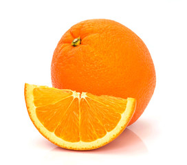 Orange fruit with slice isolated on white background