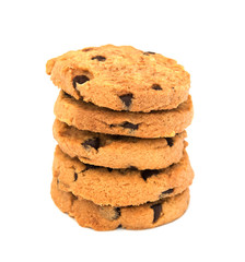Chocolate chip cookies isolated on white background.