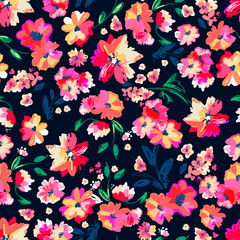 Bright painted flowers ~ seamless vector background