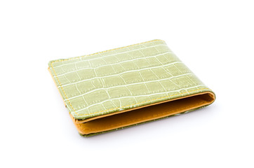 Green leather wallet isolated white background