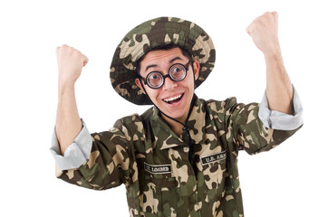 Funny soldier isolated on the white