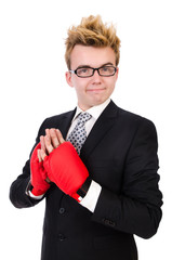 Young businessman boxer isolated on white