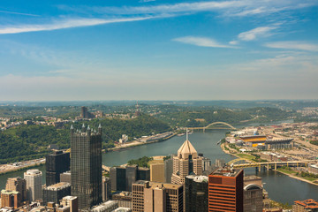 Pittsburgh, Pennsylvania - River view skyline from the tallest b