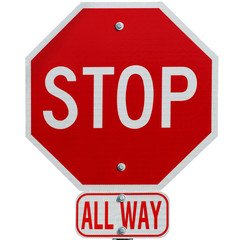 Stop sign all way isolated on white background