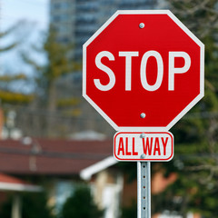 Stop road sign all way