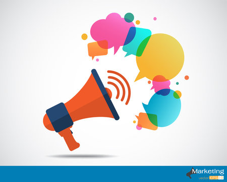 Megaphone with cloud of colorful speech bubble