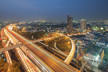 Fototapeta na wymiar Bangkok city night view with main traffic