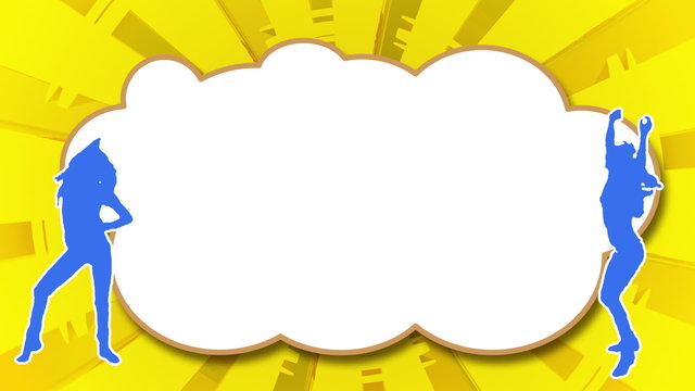 Skiey Silhouette Dancers with cloud on yellow background