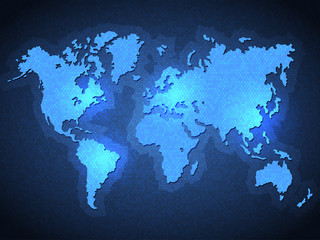 Fototapeta na wymiar Pixel World Map with Spot Lights