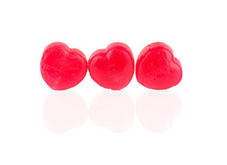 Red candy hearts isolated on white background