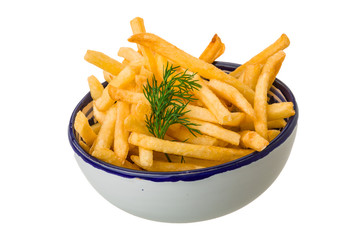 French fries on white background