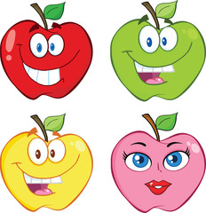 Apple Cartoon Characters. Collection Set