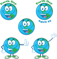 Earth Cartoon Mascot Character. Collection Set