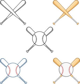 Crossed Baseball Bats. Collection Set