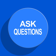 ask questions blue web flat icon