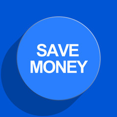 save money blue web flat icon