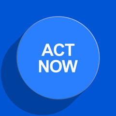 act now blue web flat icon