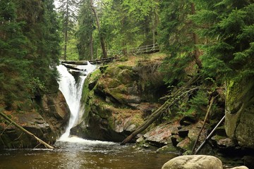 Waterfall Szklarka in Karkonosze mountain Poland