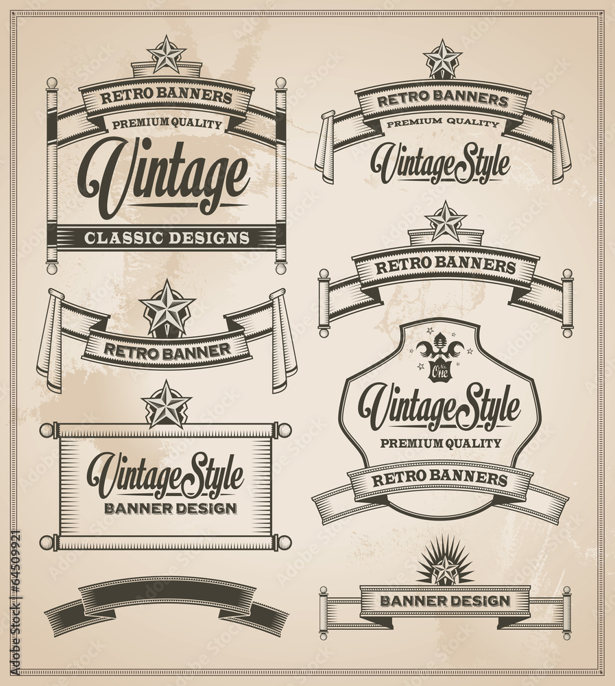 Wall mural retro calligraphic design elements. vintage banner and ribbons