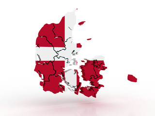 3D map of Denmark filled with flag of the state