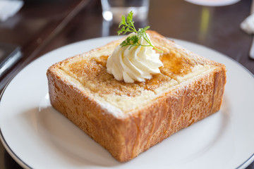 honey toast on white dish
