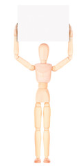 wooden Dummy businessman with empty banner