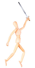 wooden Dummy holding Medieval sword isolated