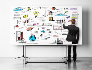 Businessman drawing business strategy