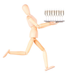 wooden Dummy waiter with champagne on tray