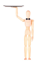 wooden Dummy waiter with empty silver tray