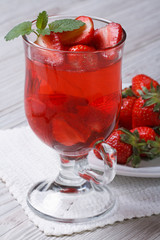 Delicious fresh strawberry cocktail with mint