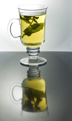 Reflection of cup of mint tea