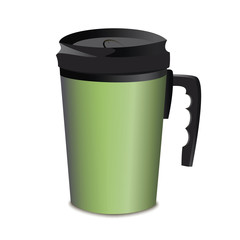 green metal thermos cup comfortable handle