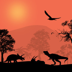 Dinosaurs silhouettes in beautiful landscape © Balint Radu