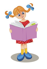 The girl reads the book