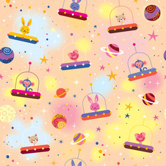 Naklejka premium cute animals in spaceships kids pattern